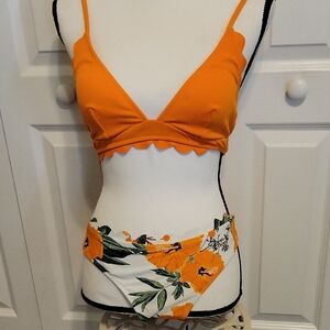 Orange Floral Bikini Set  New No Tags